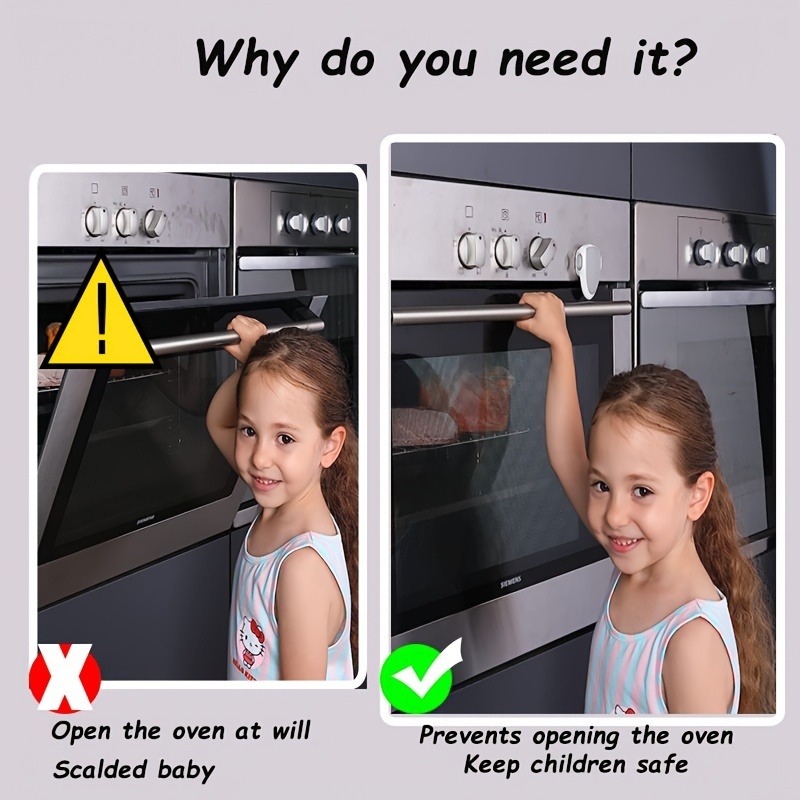 Childproof Oven Door Lock for Toddlers, Heat-Resistant Self-Adhesive Lock, No-Drill, Durable Baby Safety Locks