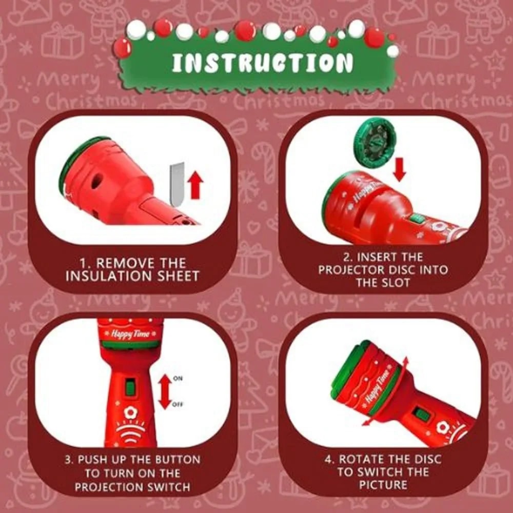 Christmas Projection Flashlight, Magic Projector Wonder Lamp Toy for Kids, 24 Christmas Images Featuring Elk and Santa C