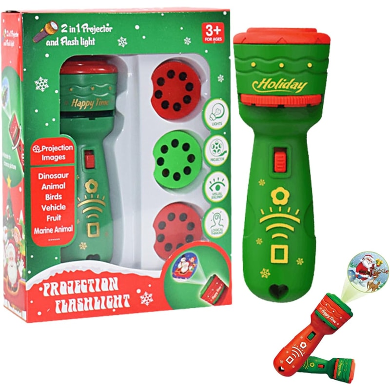 Christmas Projection Flashlight, Magic Projector Wonder Lamp Toy for Kids, 24 Christmas Images Featuring Elk and Santa C