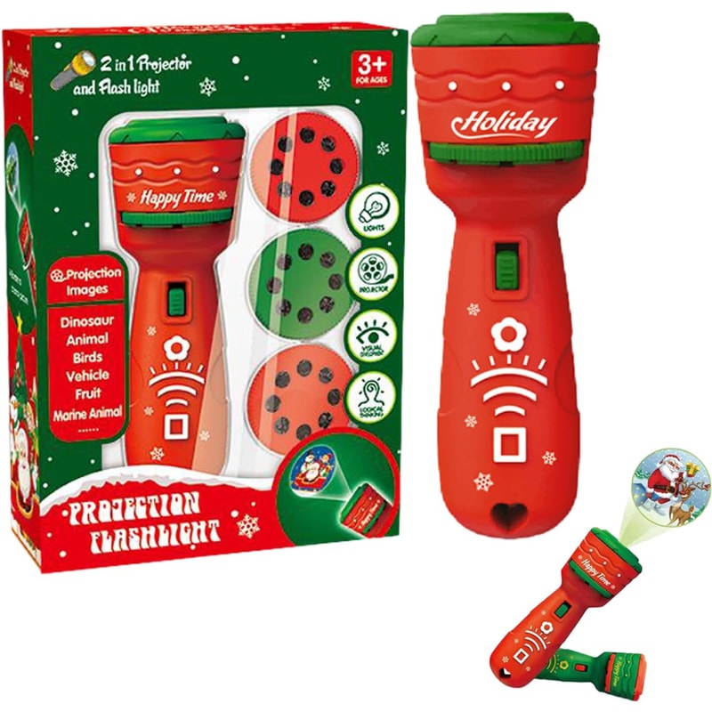 Christmas Projection Flashlight, Magic Projector Wonder Lamp Toy for Kids, 24 Christmas Images Featuring Elk and Santa C