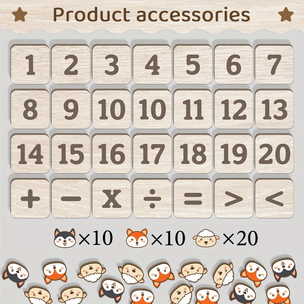 Educational Wooden Math Arithmetic Board Set with Number Blocks, Counting Animals, Early Learning Toy for Toddlers