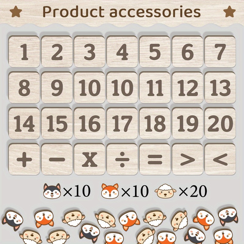 Educational Wooden Math Arithmetic Board Set with Number Blocks, Counting Animals, Early Learning Toy for Toddlers