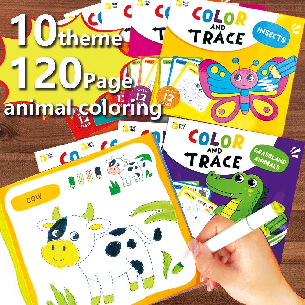 Cartoon Animal Coloring Book, Fun Activity Travel Toy, Art Painting Set for Boy Girl, Educational Gift for Kids