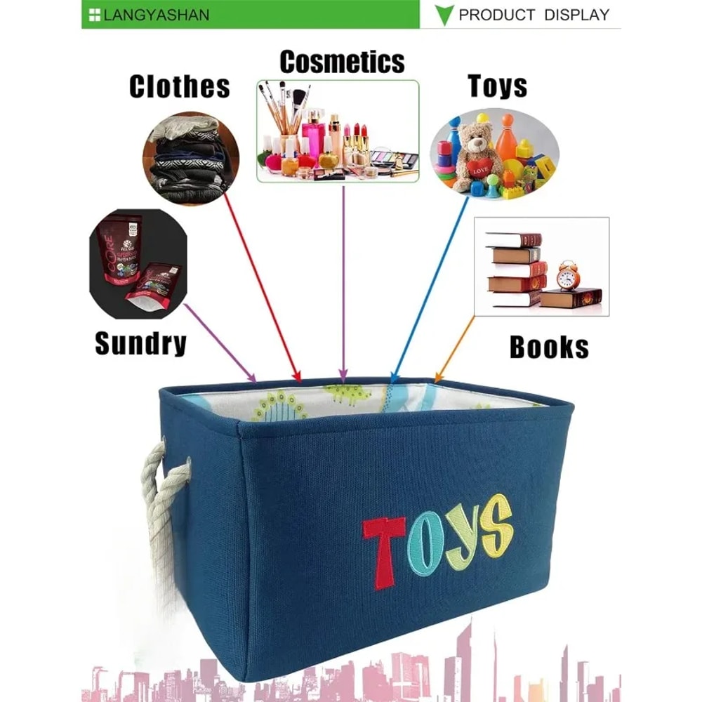 Large Foldable Storage Baskets for Kids, Boys, Girls, Canvas Laundry Basket, Nursery Hamper for Toys & Clothes