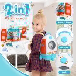 pet cat dog carrier backpack toy, 18pcs pet care playset,vet clinic and doctor kit for kids, pet veterinarian