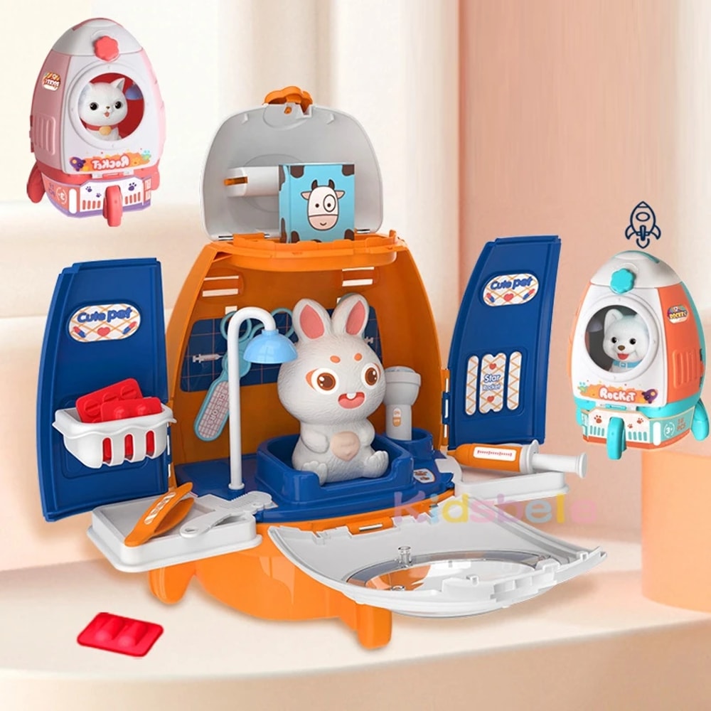 Pet Cat Dog Carrier Backpack Toy, 18PCS Pet Care Playset,Vet Clinic and Doctor Kit for Kids, Pet Veterinarian Medical Role Play