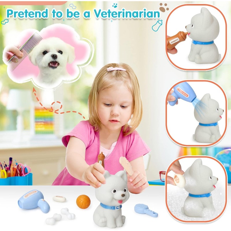 Pet Cat Dog Carrier Backpack Toy, 18PCS Pet Care Playset,Vet Clinic and Doctor Kit for Kids, Pet Veterinarian Medical Role Play