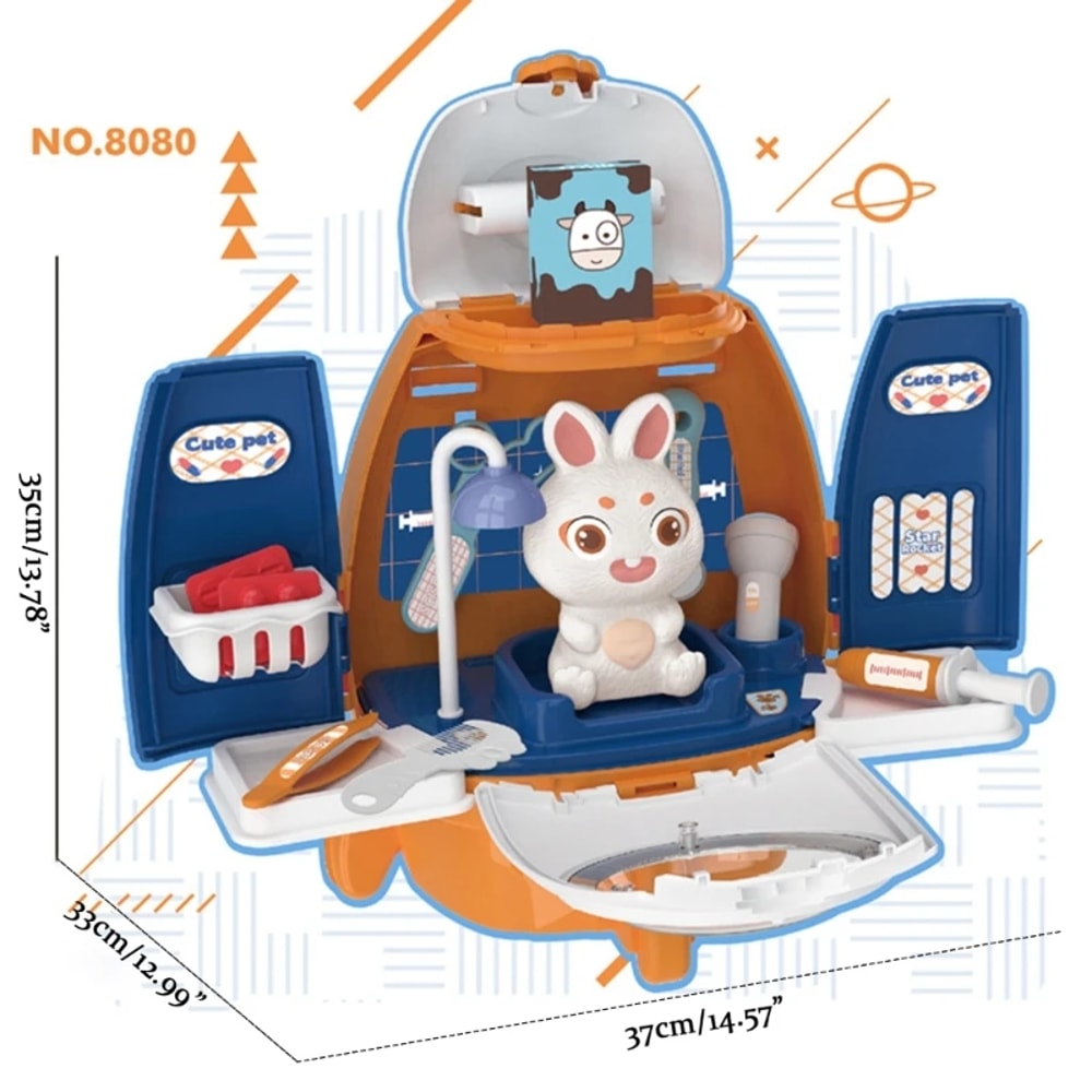 Pet Cat Dog Carrier Backpack Toy, 18PCS Pet Care Playset,Vet Clinic and Doctor Kit for Kids, Pet Veterinarian Medical Role Play