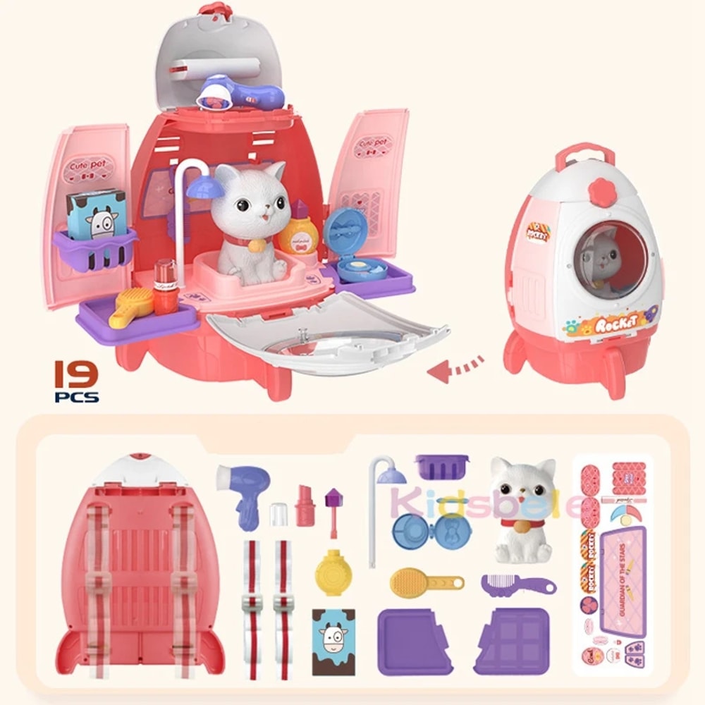 Pet Cat Dog Carrier Backpack Toy, 18PCS Pet Care Playset,Vet Clinic and Doctor Kit for Kids, Pet Veterinarian Medical Role Play