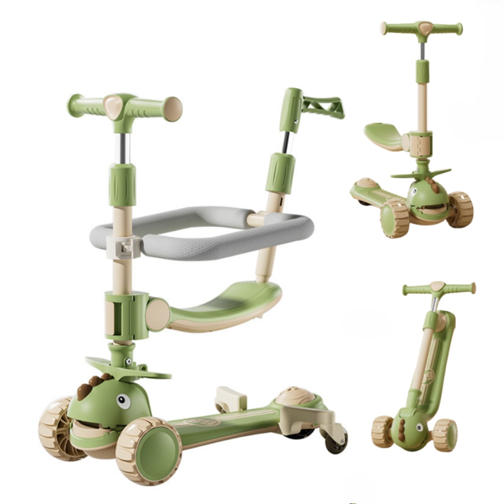 Wheel Kids Scooter With LED Lights Adjustable Height Reversible Seat Push Handle For Kids 0