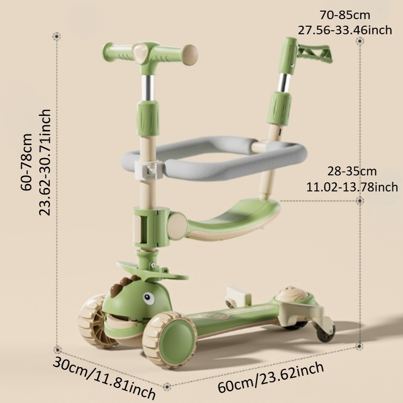 Wheel Kids Scooter With LED Lights Adjustable Height Reversible Seat Push Handle For Kids 1