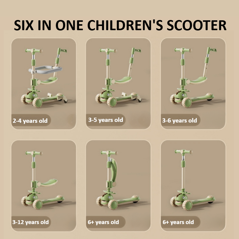 Wheel Kids Scooter With LED Lights Adjustable Height Reversible Seat Push Handle For Kids 2