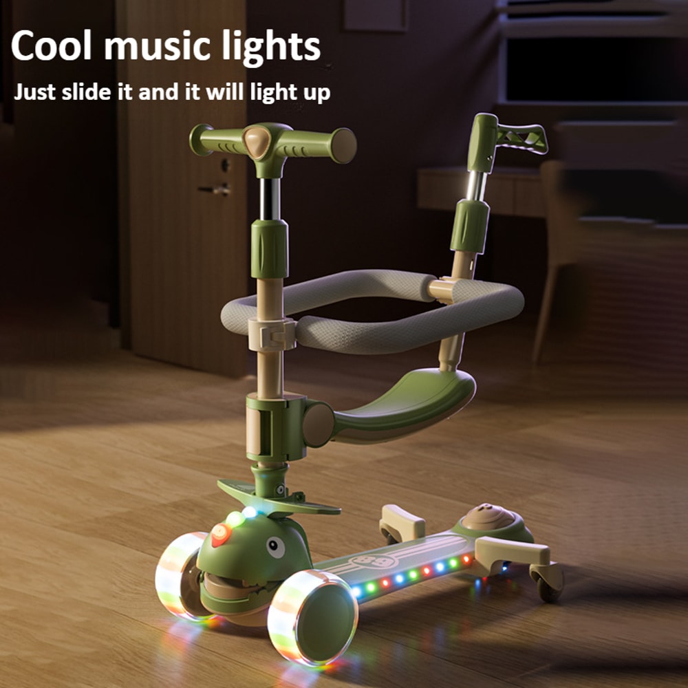 Wheel Kids Scooter With LED Lights Adjustable Height Reversible Seat Push Handle For Kids 3