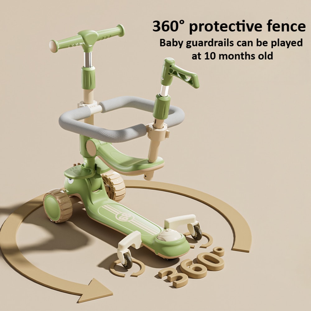 Wheel Kids Scooter With LED Lights Adjustable Height Reversible Seat Push Handle For Kids 4