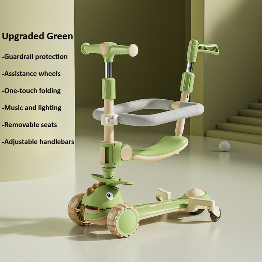 Wheel Kids Scooter With LED Lights Adjustable Height Reversible Seat Push Handle For Kids 6