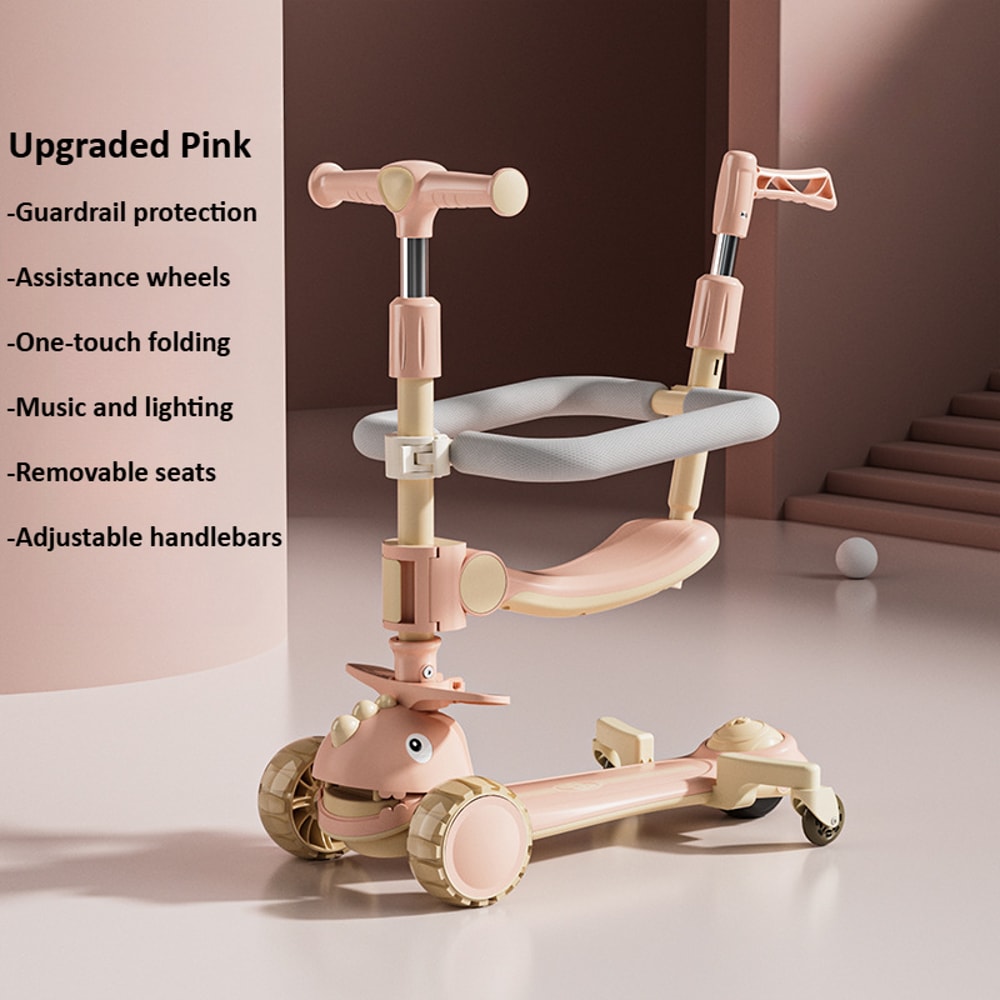 Wheel Kids Scooter With LED Lights Adjustable Height Reversible Seat Push Handle For Kids 7