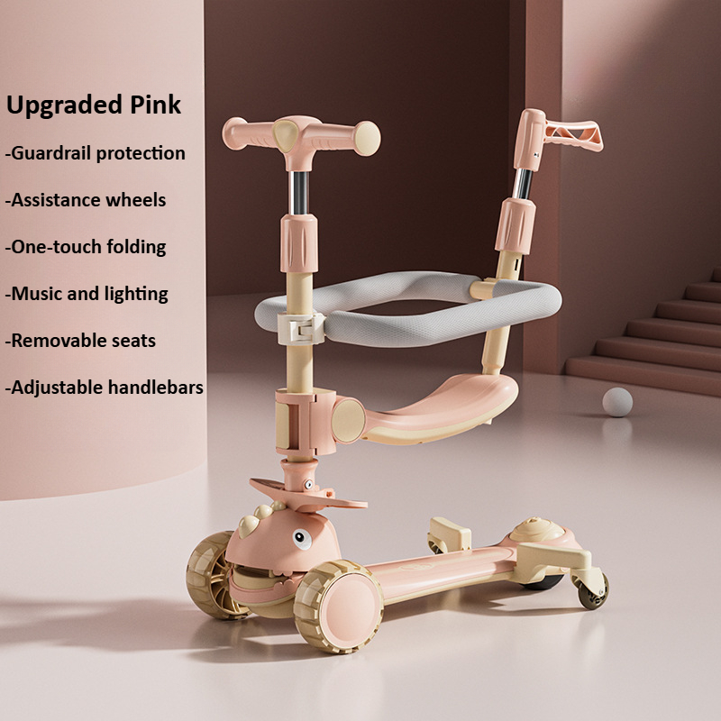 Wheel Kids Scooter With LED Lights Adjustable Height Reversible Seat Push Handle For Kids 7