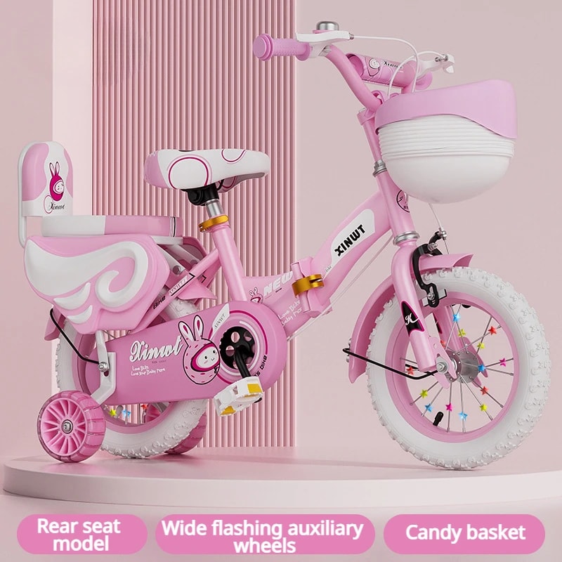 Cute Cartoon Princess Girls Bike Folding Childrens Bicycle With Training Wheels Doll Seat Basket K 5