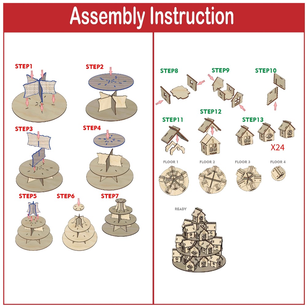 Wooden Advent Calendar House, Houses Countdown, Christmas DIY Kraft Gift, Family Home Decoration