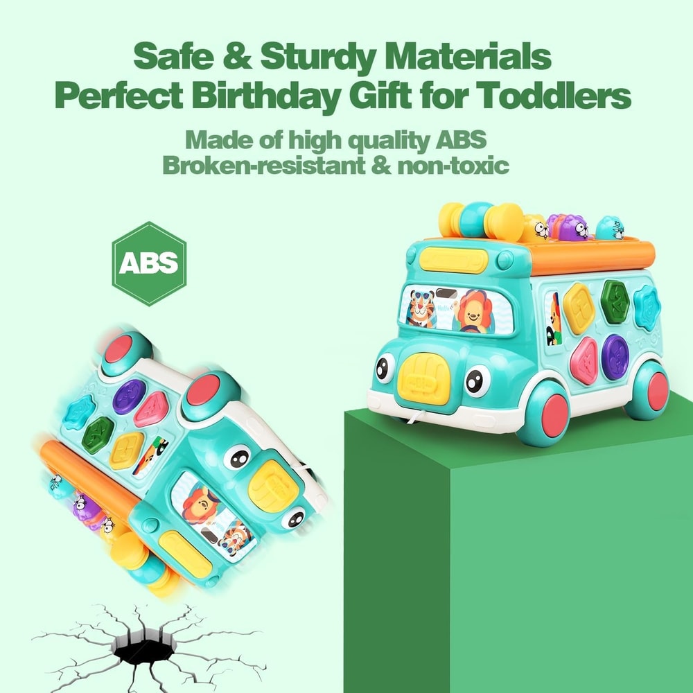 Interactive Music Activity Bus For Kids Shape Sorter Toy With Sound Light WhackaMole Cartoon Schoo 5