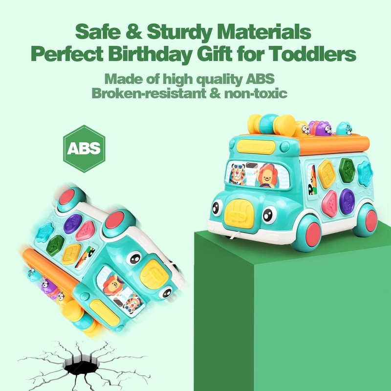 Interactive Music Activity Bus For Kids Shape Sorter Toy With Sound Light WhackaMole Cartoon Schoo 5