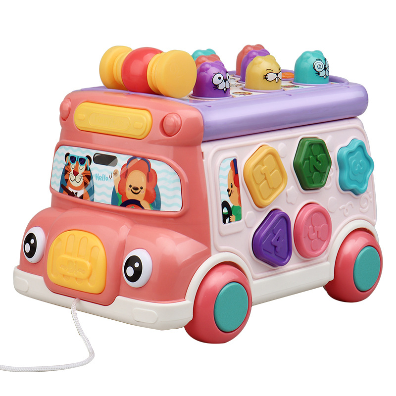 Interactive Music Activity Bus For Kids Shape Sorter Toy With Sound Light WhackaMole Cartoon Schoo 6