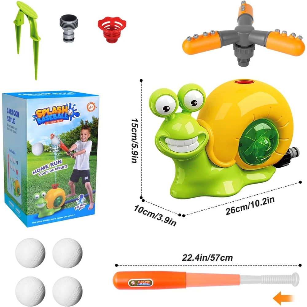 Rotating Snail Water Sprinkler Baseball Toy, Water Splashing Fun with Sprinkler Heads for Kids