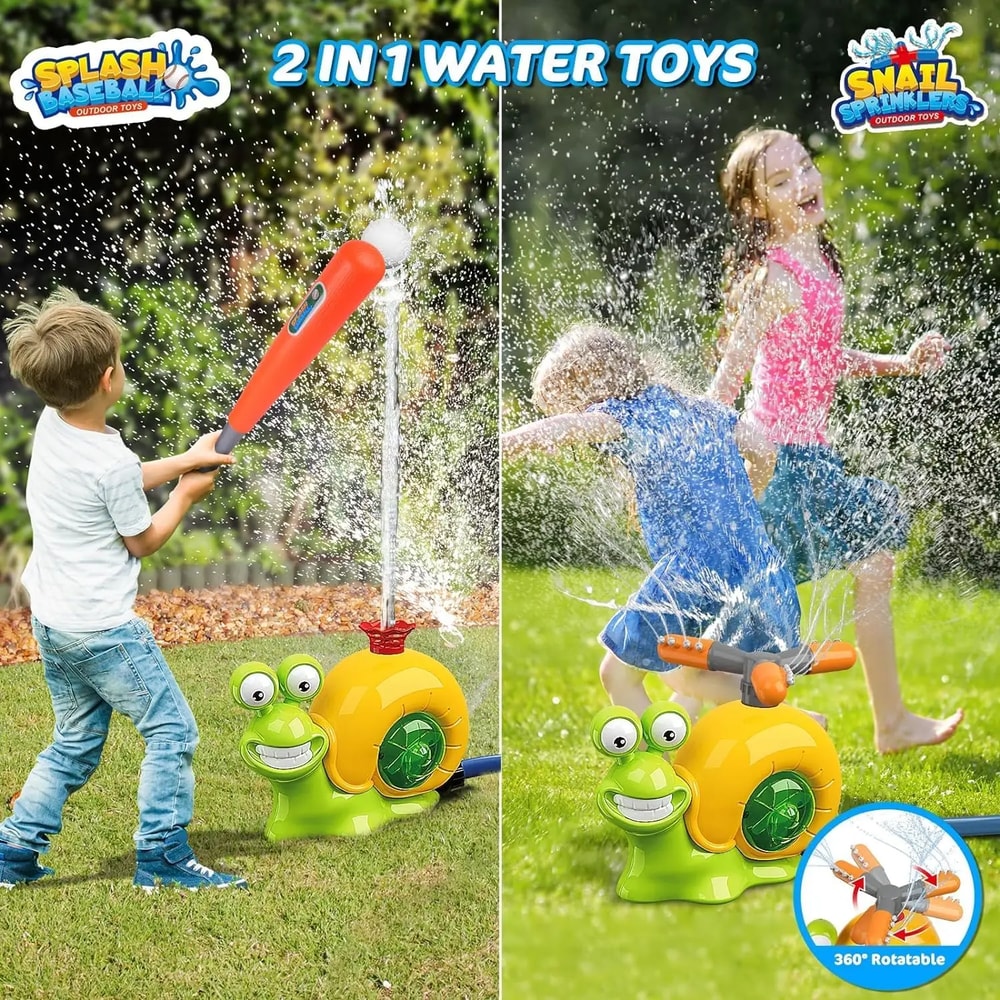 Rotating Snail Water Sprinkler Baseball Toy, Water Splashing Fun with Sprinkler Heads for Kids