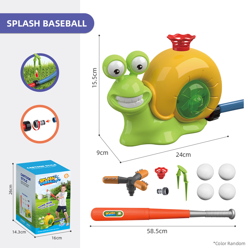 Rotating Snail Water Sprinkler Baseball Toy, Water Splashing Fun with Sprinkler Heads for Kids