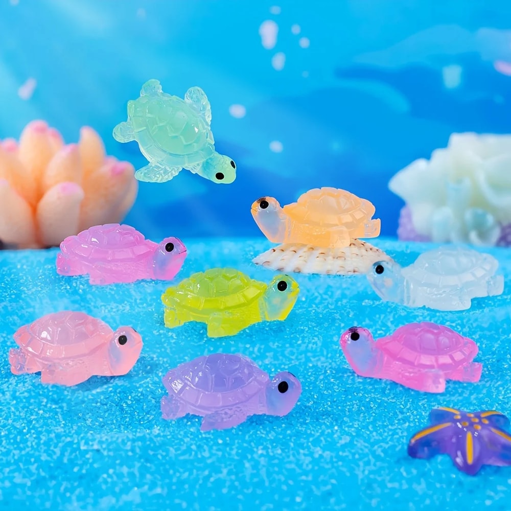 Micro Landscape Ornament DIY Resin Craft, 10pcs Luminous Small Turtle, Color Mixed