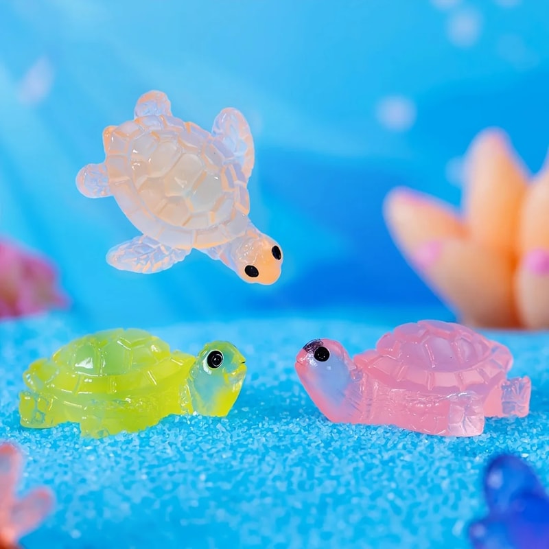 Micro Landscape Ornament DIY Resin Craft, 10pcs Luminous Small Turtle, Color Mixed
