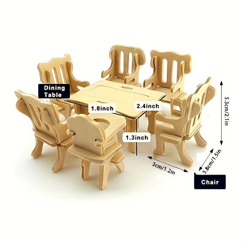 Natural Wood Mini House Furniture Collection Models DIY Wooden Dollhouse