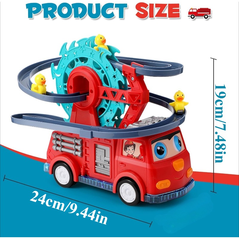 Interactive Fire Engine Slide Toy, Toddler Playset with Music & Light, Racing Track Ferris Wheel Birthday Gift for Kids