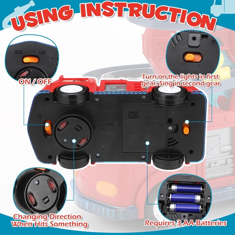 Interactive Fire Engine Slide Toy, Toddler Playset with Music & Light, Racing Track Ferris Wheel Birthday Gift for Kids