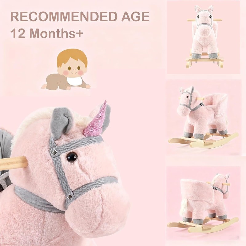 Wooden Plush Rocker Unicorn Ride On Toys for Toddlers, Baby Unicorn Rocker Gift for Kids