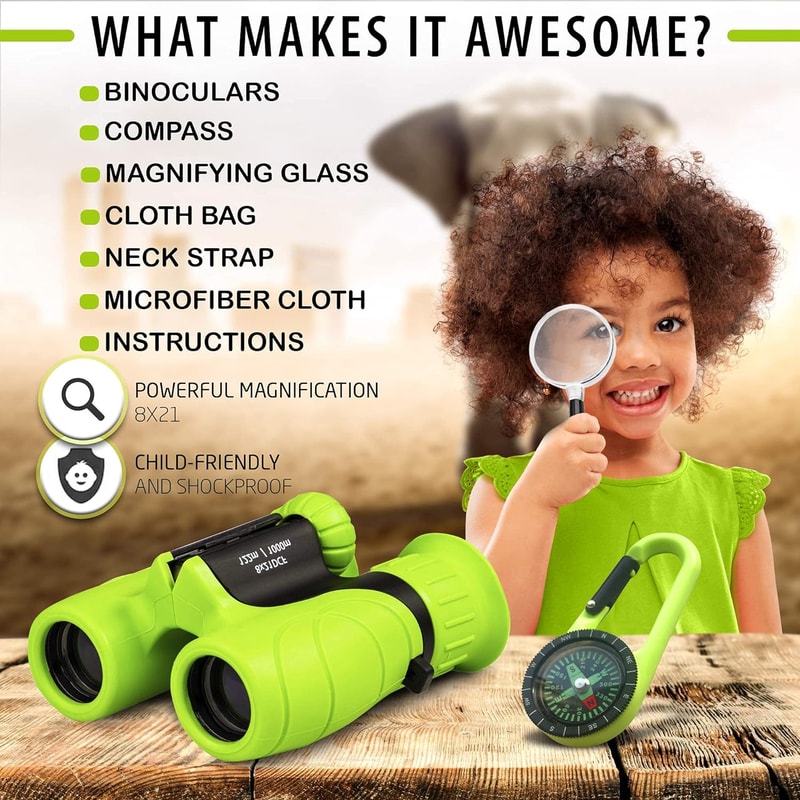 Kids Binoculars Set Magnifying Glass Compass Telescope Toy For Boys Girls 4