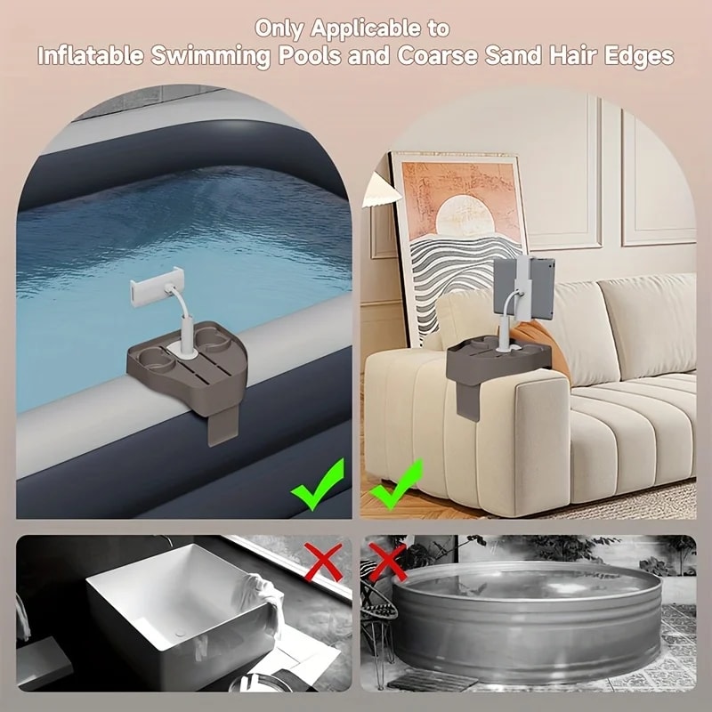 Adjustable Hot Tub Tray Table, Cup Holder & Phone Holder for Spa Wall Bathtub, Outdoor Drink Holder