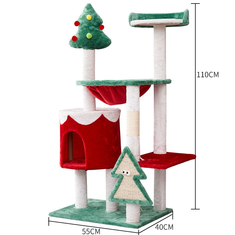 Cat Tower With Sisal Scratching Board Christmas Tree Cat Climbing Frame Plush Cat Bed 5
