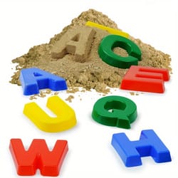 montessori toys for toddlers, abc learning alphabet sand mold set, uppercase letters beach play toy, color sorting game