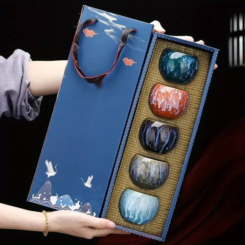 High-End Kung Fu Tea Set with Ceramic Japanese Teacups Gift Box