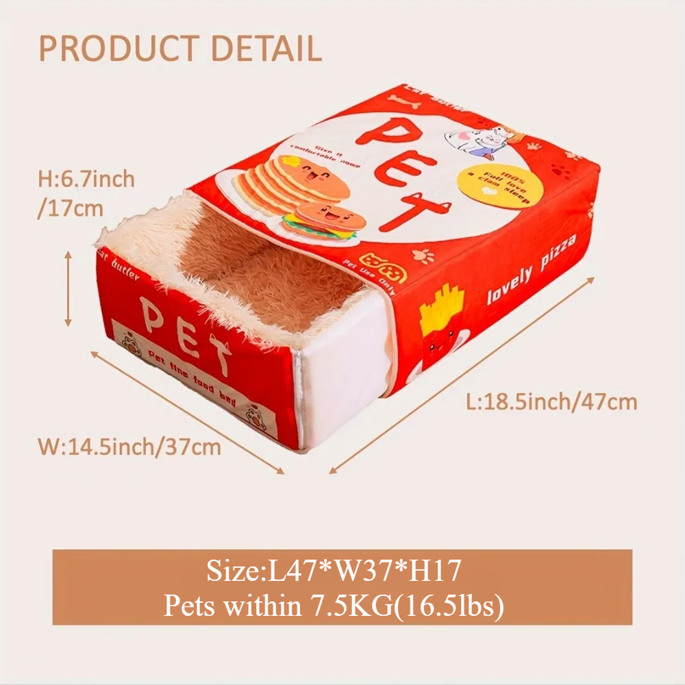 Plush Pet House, Rectangular Cat Nest Bed with Zipper, Soft Cotton Snack Box for Cats, Dogs, Puppies
