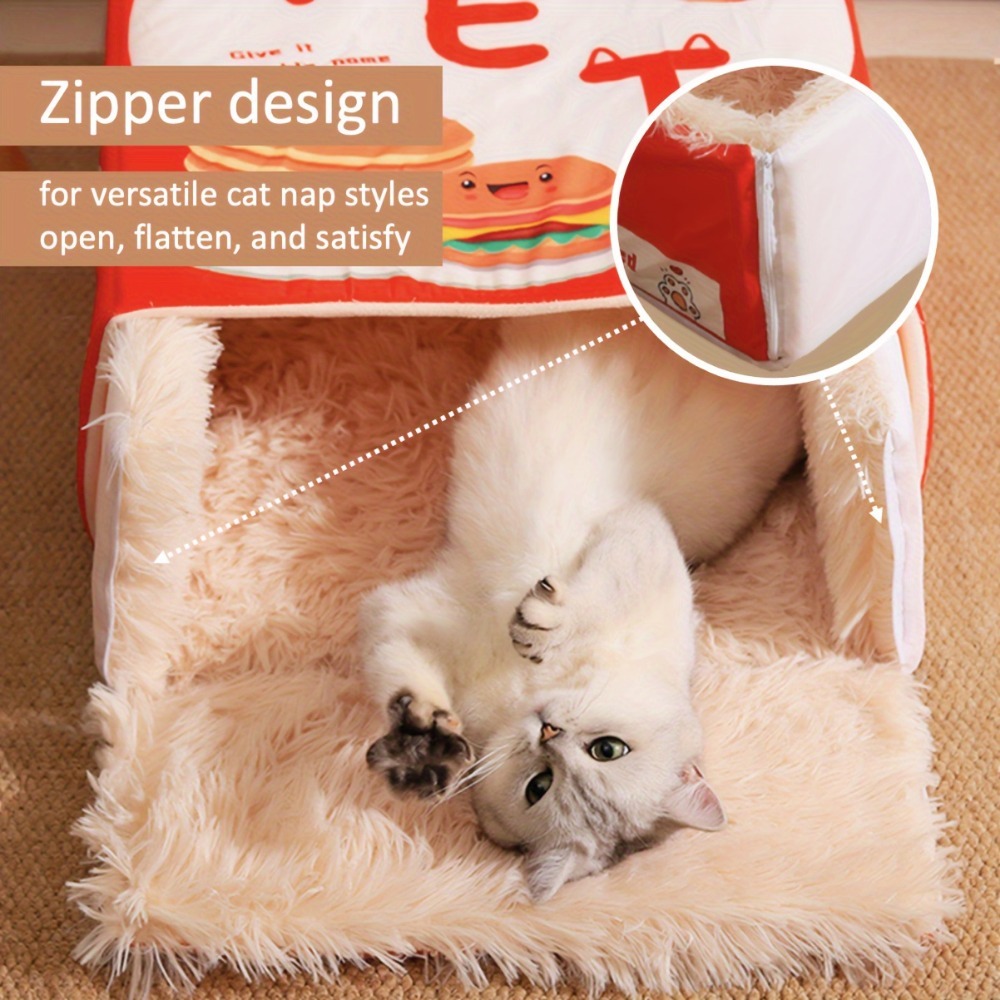 Plush Pet House, Rectangular Cat Nest Bed with Zipper, Soft Cotton Snack Box for Cats, Dogs, Puppies