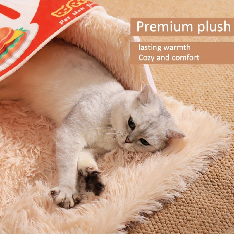 Plush Pet House, Rectangular Cat Nest Bed with Zipper, Soft Cotton Snack Box for Cats, Dogs, Puppies