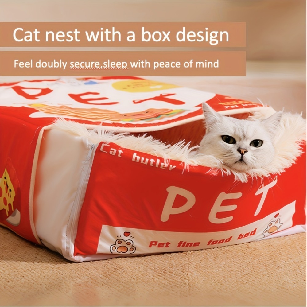 Plush Pet House, Rectangular Cat Nest Bed with Zipper, Soft Cotton Snack Box for Cats, Dogs, Puppies