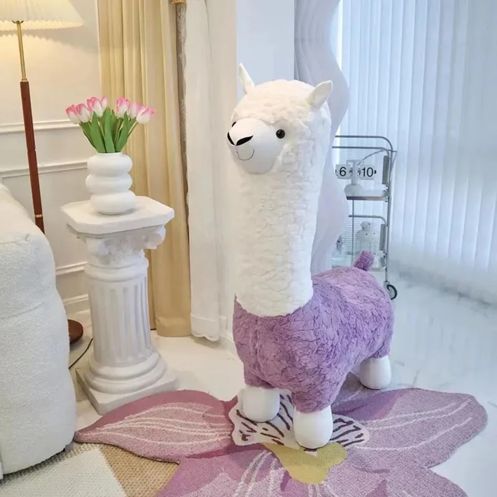Super Soft Cute Lamb Doll Stool, Plush Alpaca Chair, Washable Kids & Adult Stuffed Animal Stool