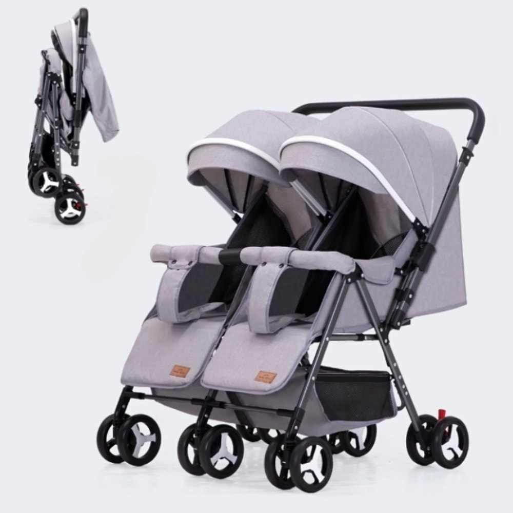 Lightweight Foldable Twin Umbrella Stroller Double Stroller Sit Lying Side By Side With Universal 0