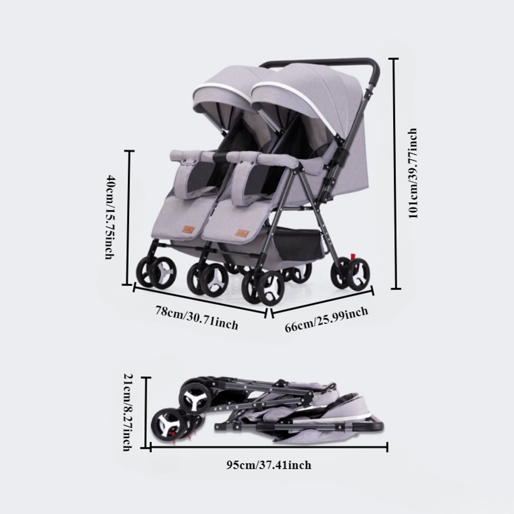 Lightweight Foldable Twin Umbrella Stroller Double Stroller Sit Lying Side By Side With Universal 5