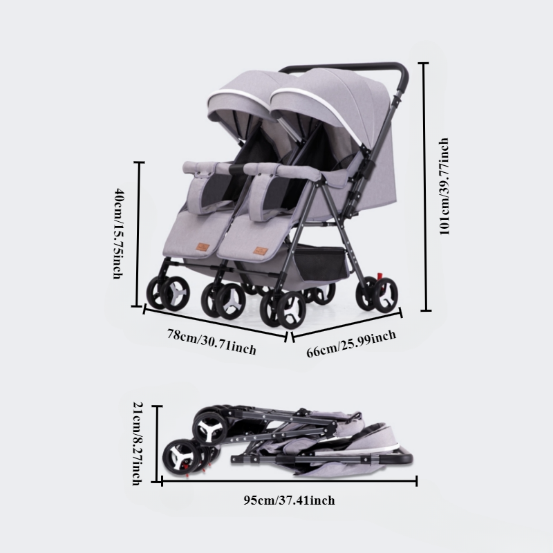 Lightweight Foldable Twin Umbrella Stroller Double Stroller Sit Lying Side By Side With Universal 5