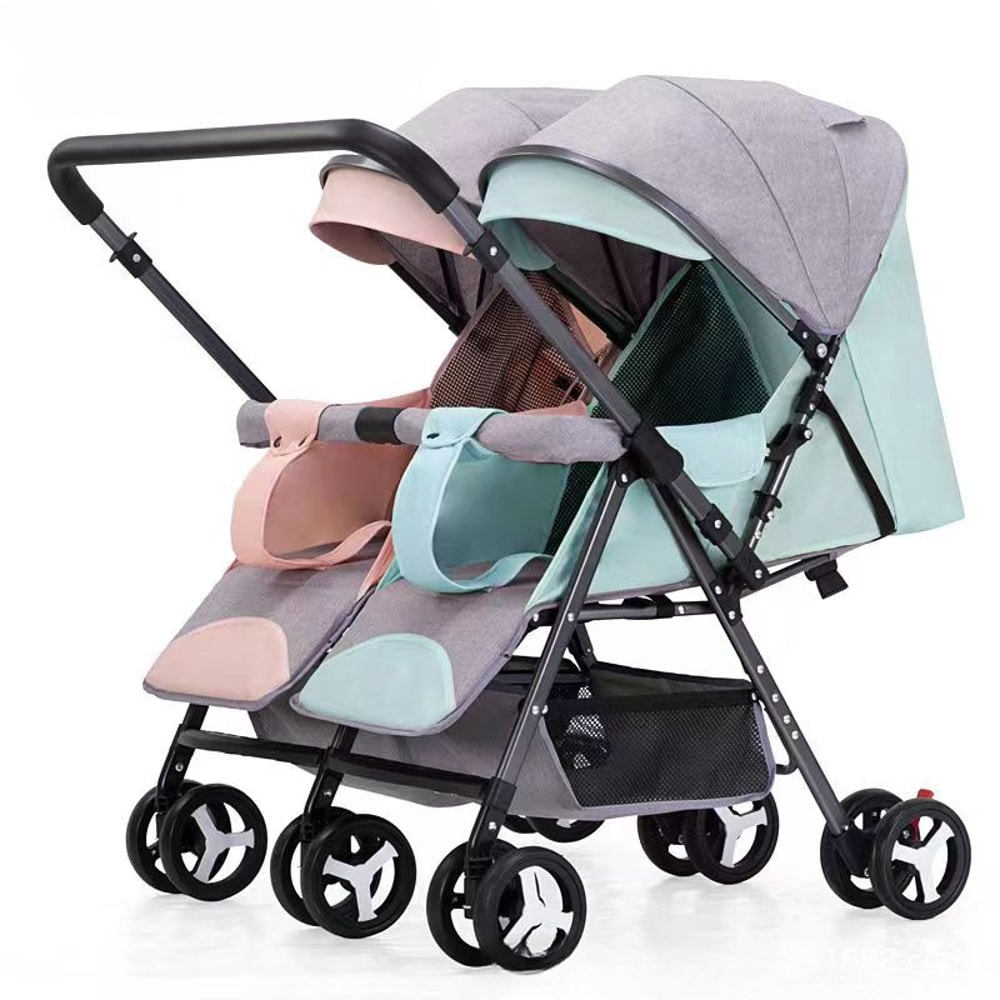 Lightweight Foldable Twin Umbrella Stroller Double Stroller Sit Lying Side By Side With Universal 8