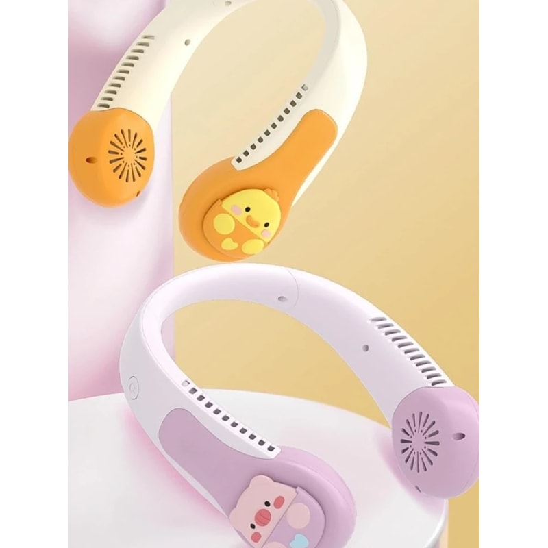 Cute Pink Pig Portable Neck Fan, Dinosaur Bladeless Fan, Speeds Rechargeable Wearable Personal USB Neck Fan